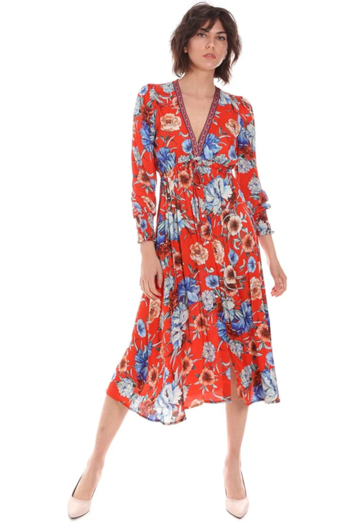 Vestido decote em V florido