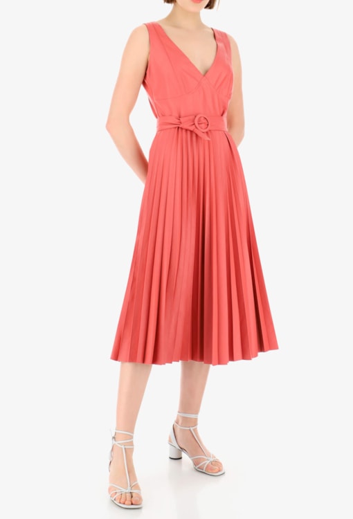 Vestido Midi Efeito Pele Plissado