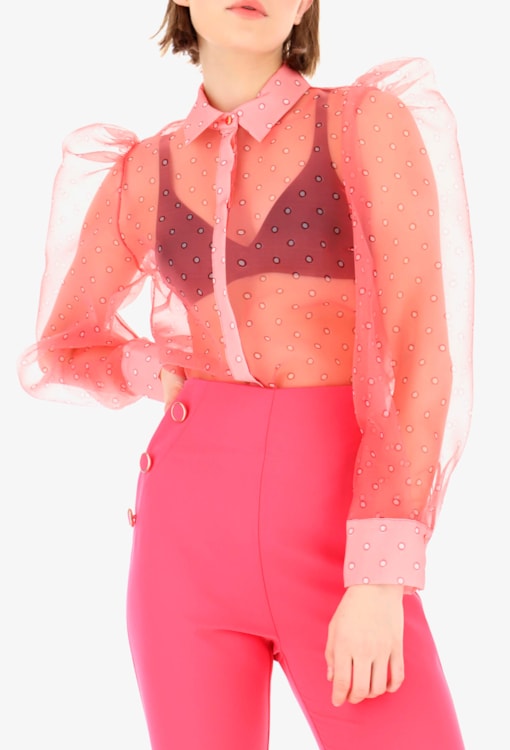 Camisa Mangas Abalonadas em Tule