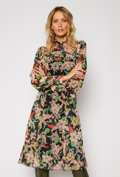 Vestido midi com estampado