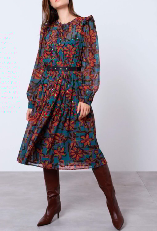 Vestido com transparência plissado