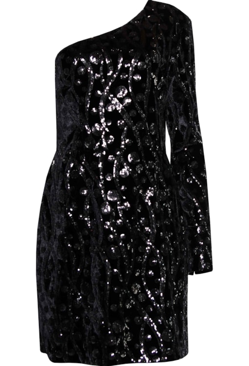 Vestido assimétrico lantejoulas