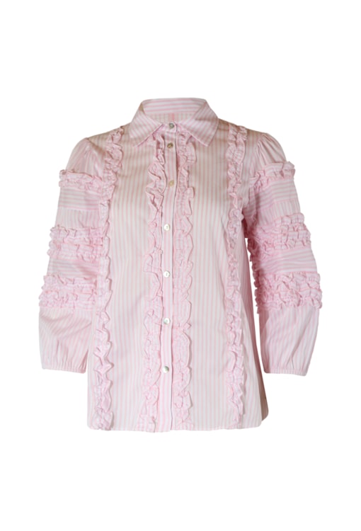 Camisa às riscas com folhos