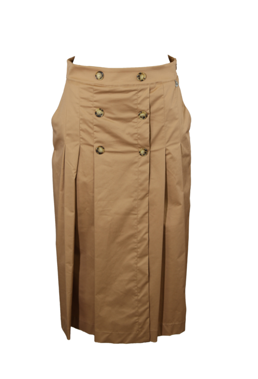 Saia midi com pregas e botões