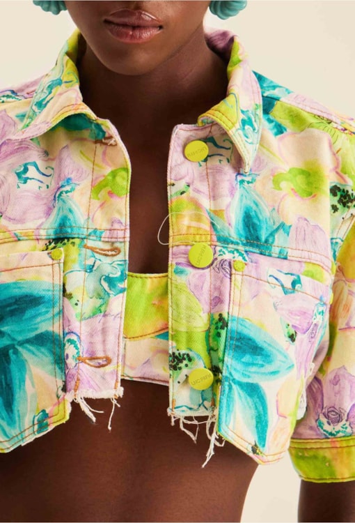 Casaco Cropped Estampa Floral