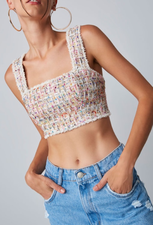 Top cropped com tweed