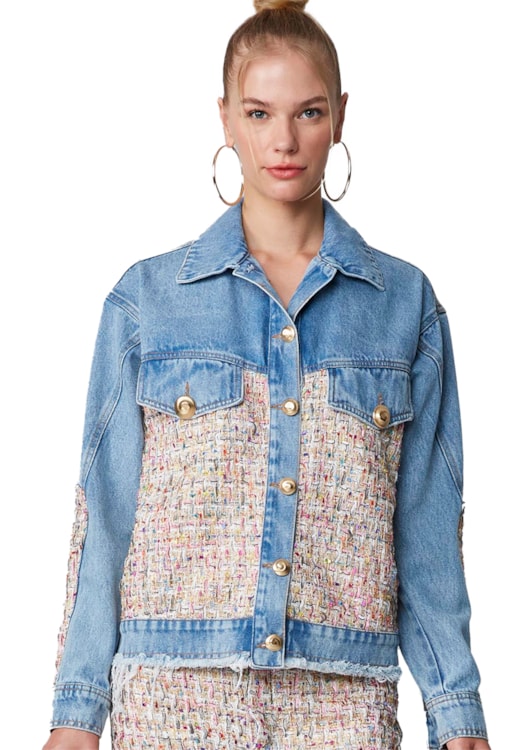 Casaco de ganga com tweed