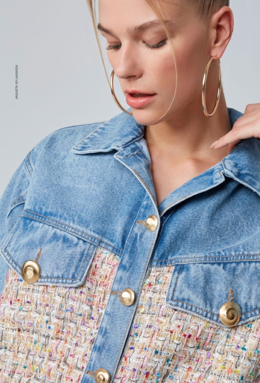 Casaco de ganga com tweed