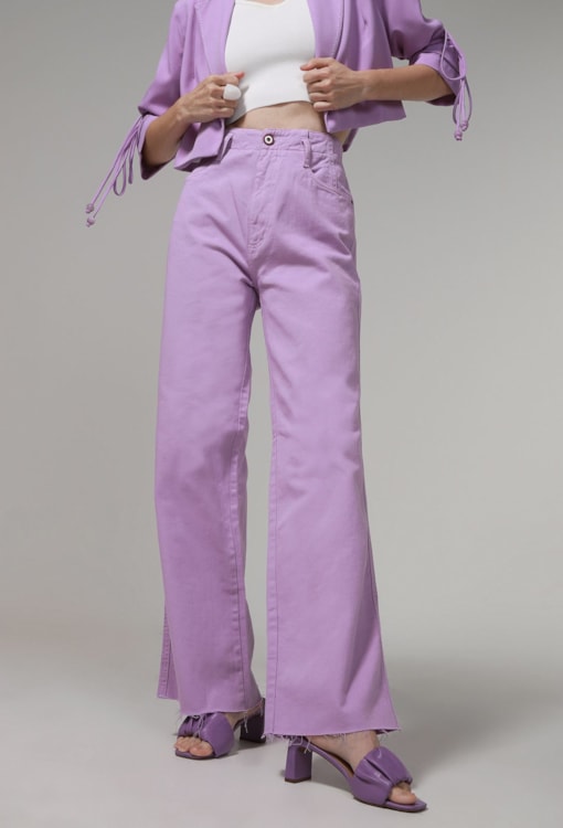Calça Wide Leg Bainha Desfiada