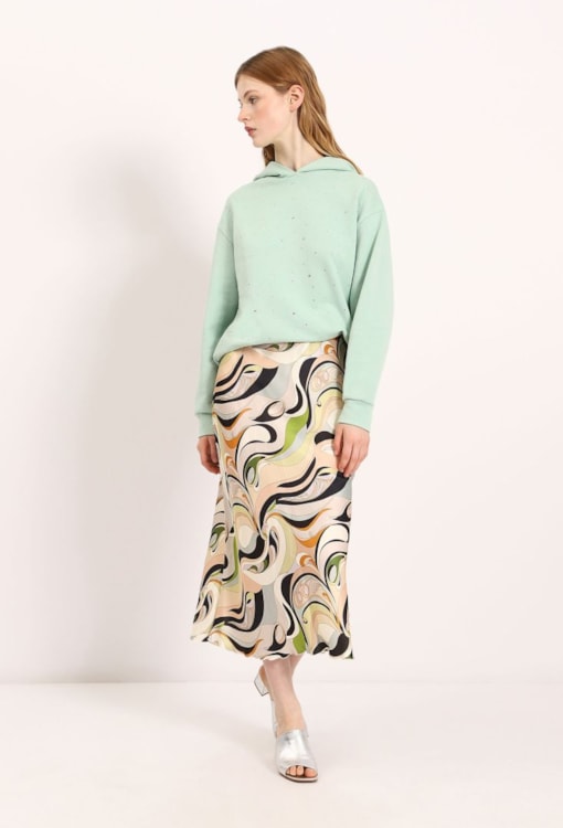 Saia Midi Estampada com Efeito Acetinado