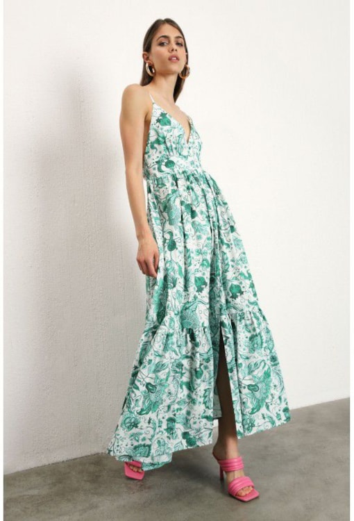 Vestido estampado com costas abertas